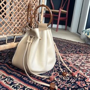 Ulla Johnson Leather Two Toned Drawstring Bag With Resin Handles